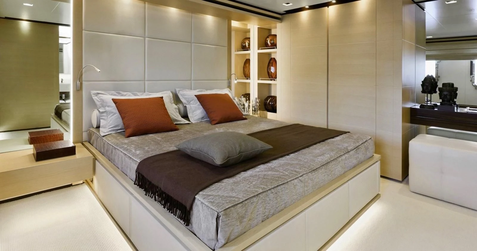 a bed in a room aboard LAMMOUCHE Yacht for Sale