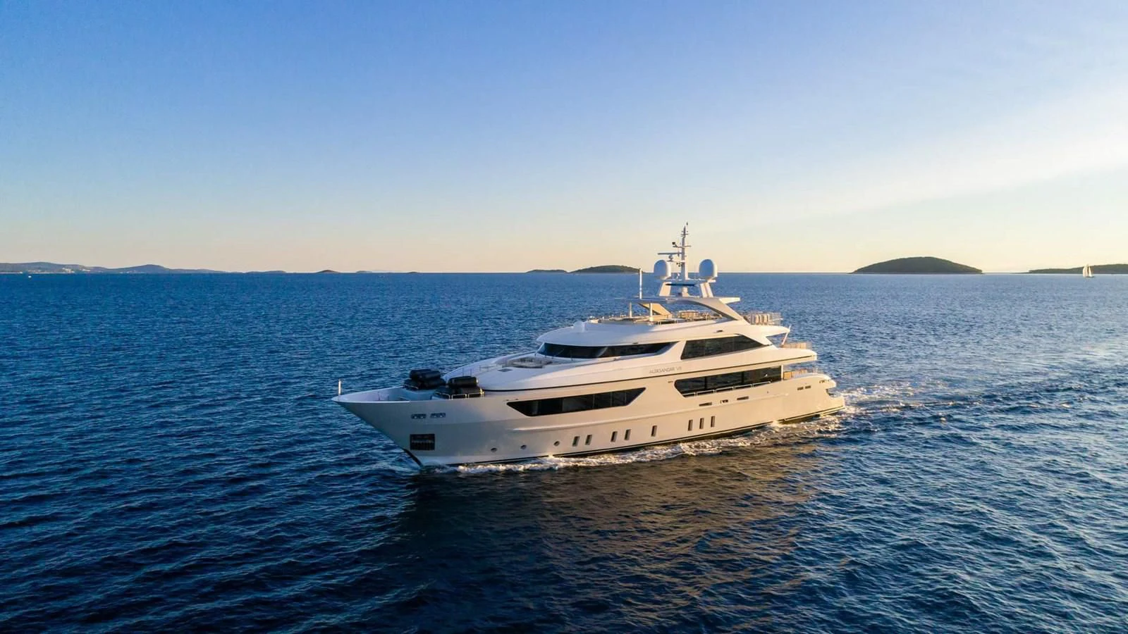 a white yacht in the water aboard LAMMOUCHE Yacht for Sale