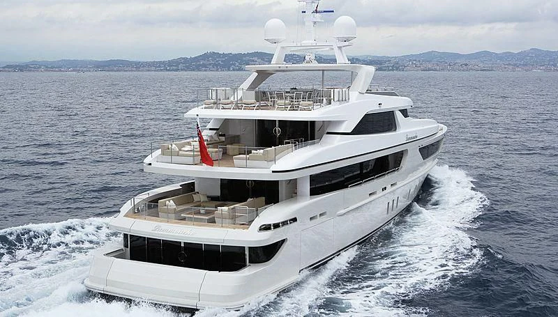 a white yacht on the water aboard LAMMOUCHE Yacht for Sale