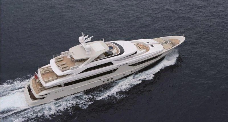 a white boat on the water aboard LAMMOUCHE Yacht for Sale