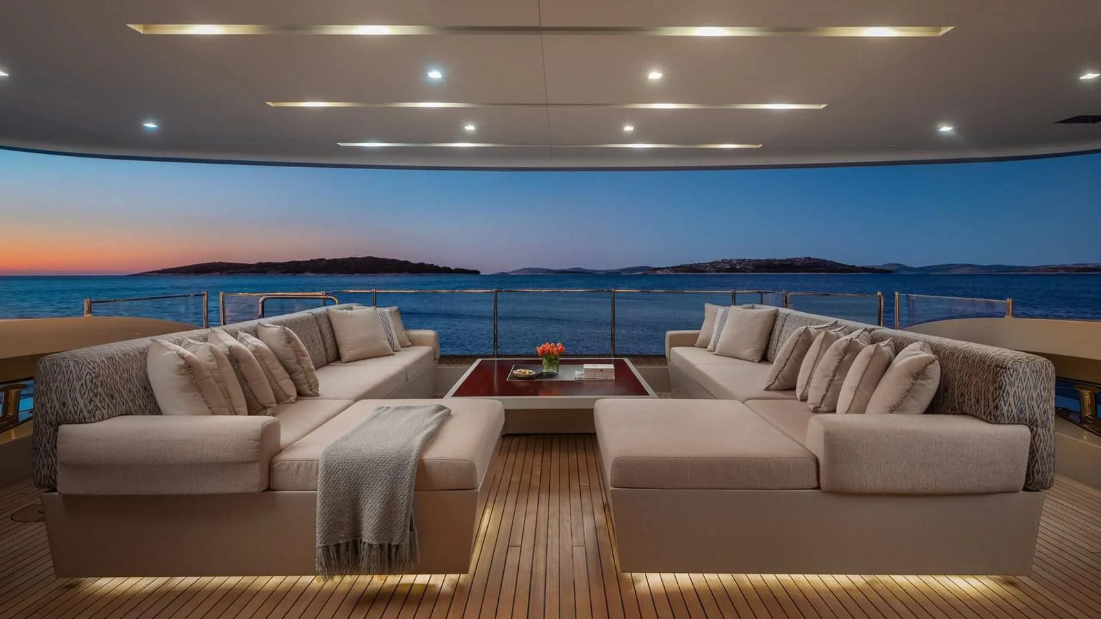 a living room with a large pool aboard LAMMOUCHE Yacht for Sale