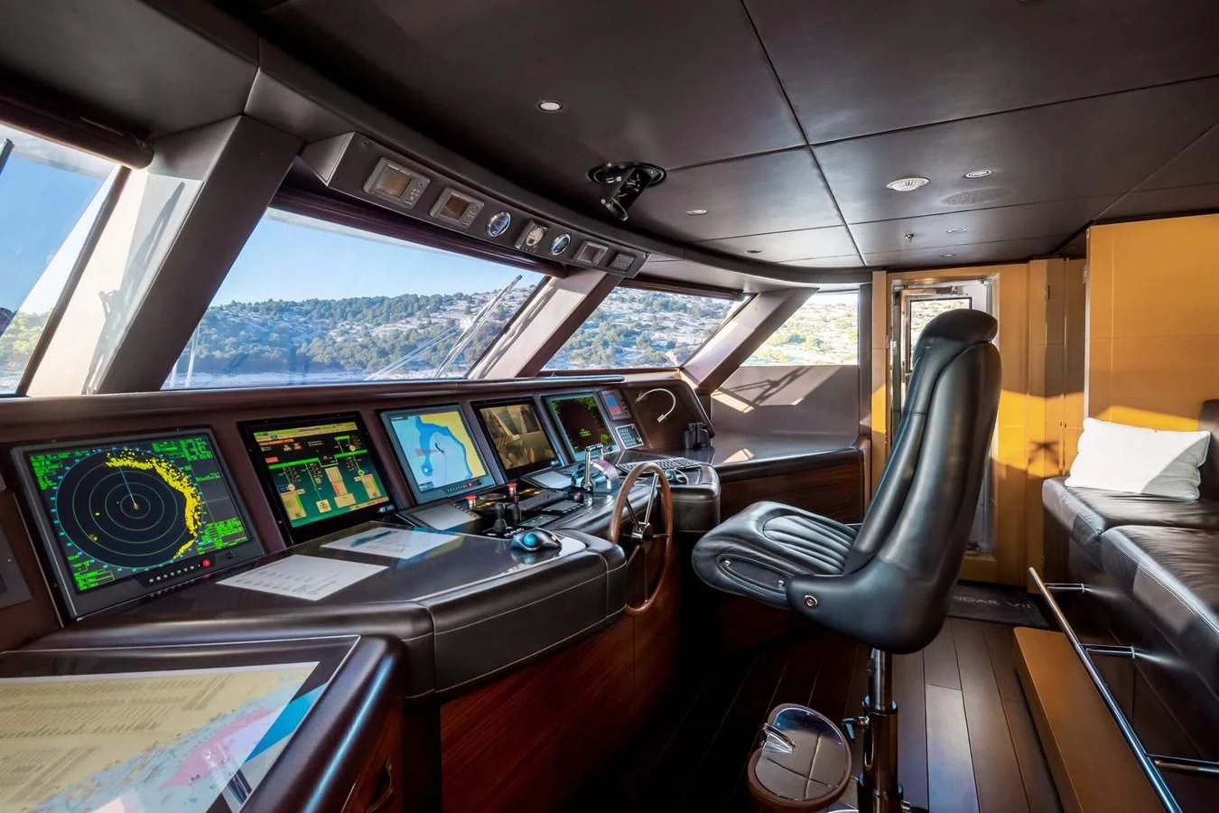 inside of a vehicle with many monitors and screens aboard LAMMOUCHE Yacht for Sale