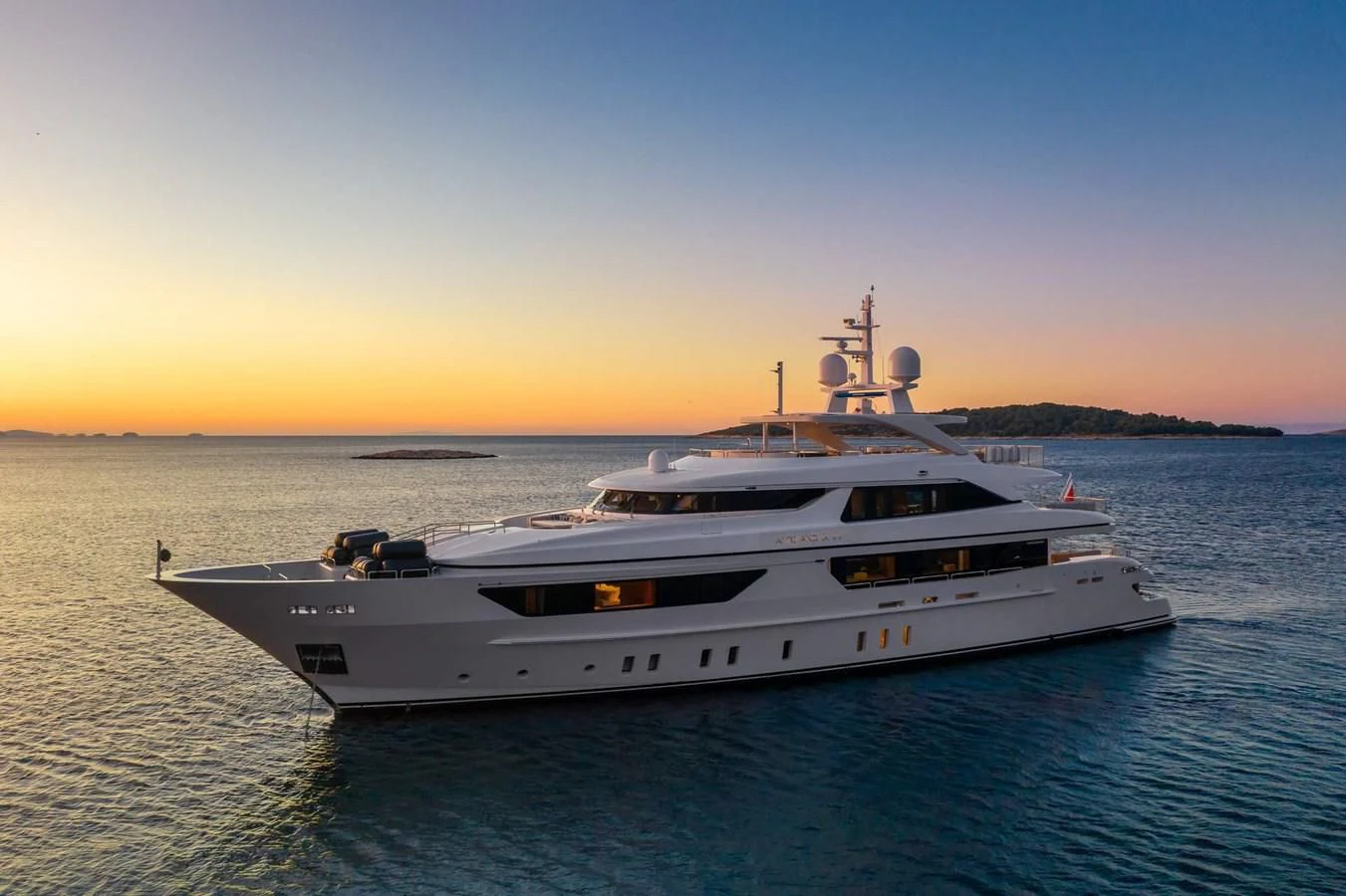 a white yacht in the water aboard LAMMOUCHE Yacht for Sale