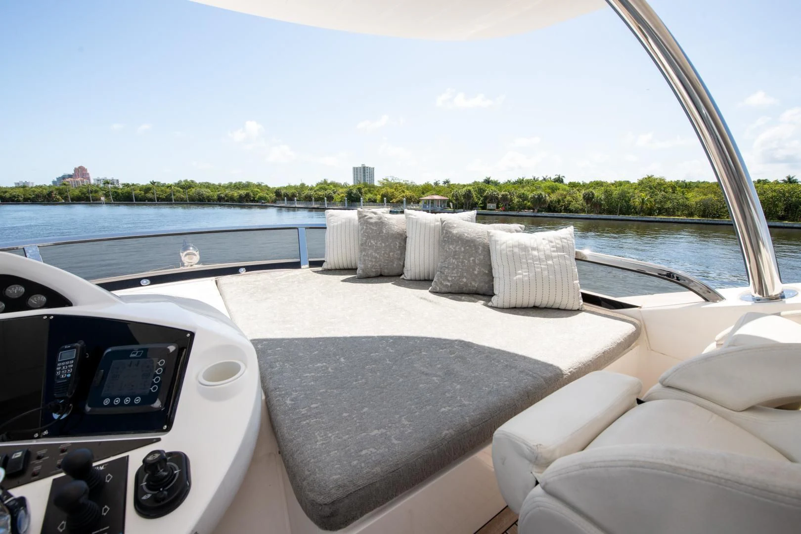a boat with pillows and a sofa aboard FUNSEEKER Yacht for Sale
