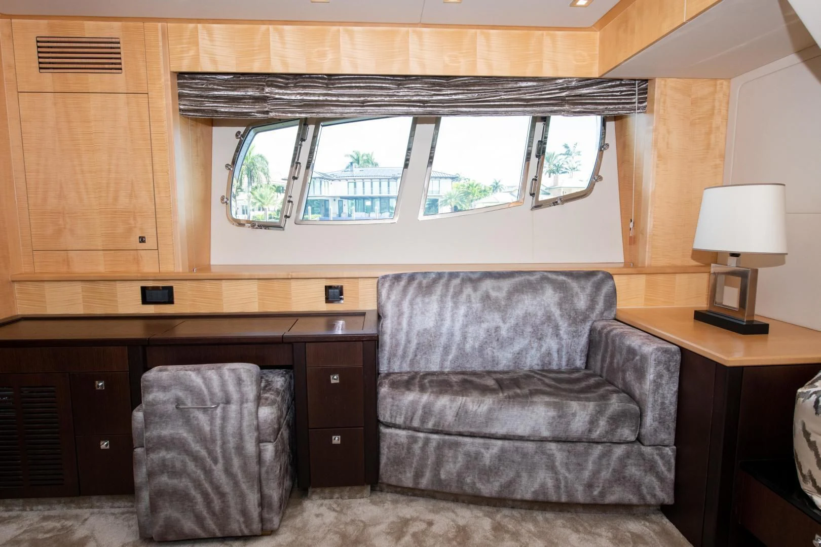 a couch in a room aboard FUNSEEKER Yacht for Sale