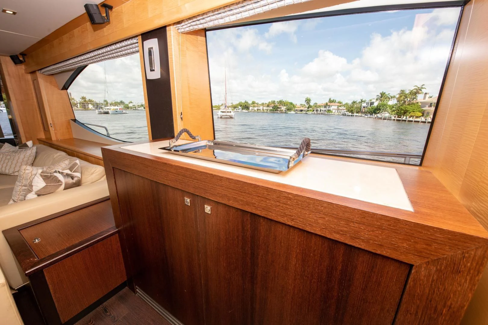a room with a large window aboard FUNSEEKER Yacht for Sale