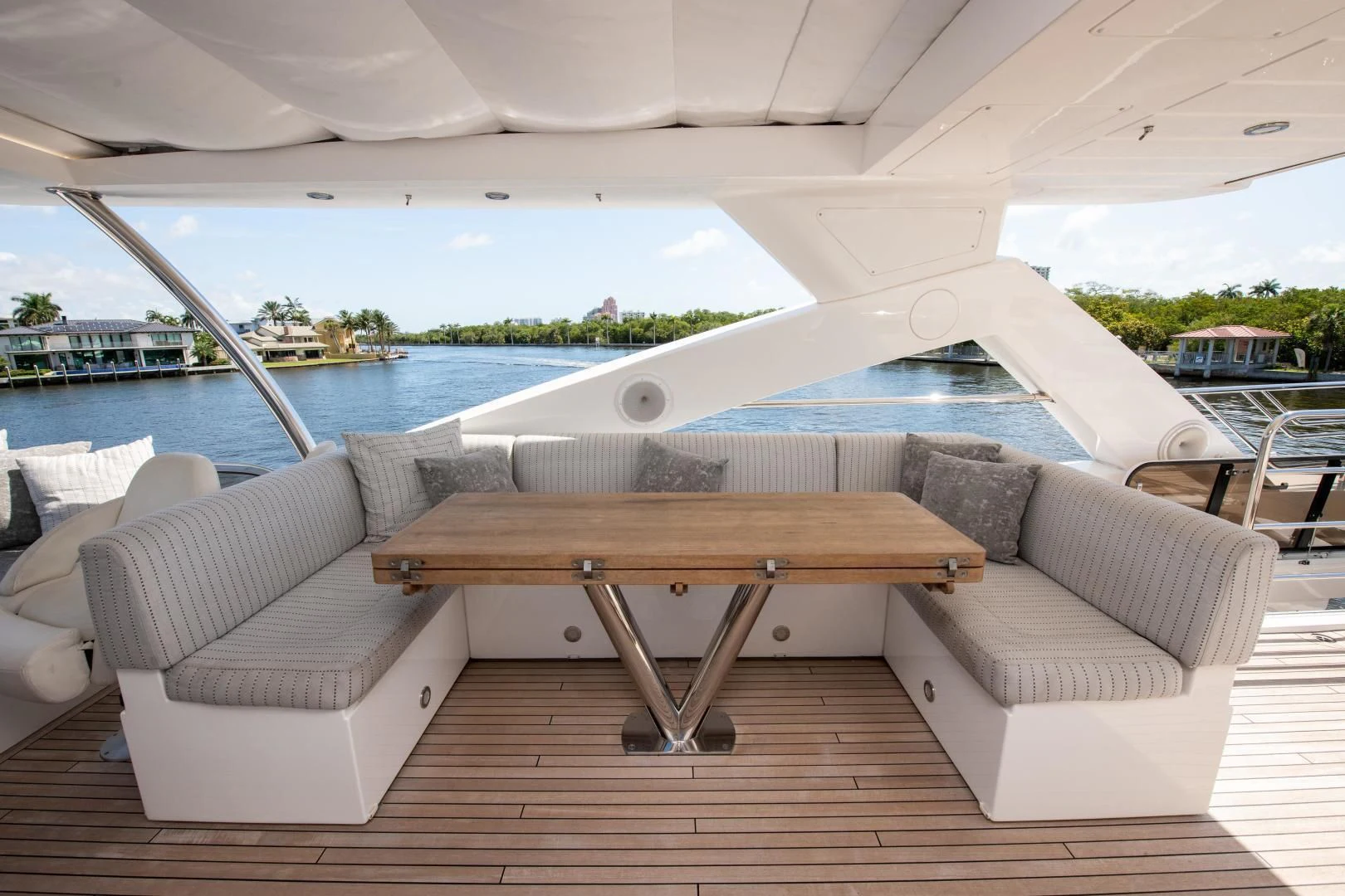 a lounge chair on a deck aboard FUNSEEKER Yacht for Sale