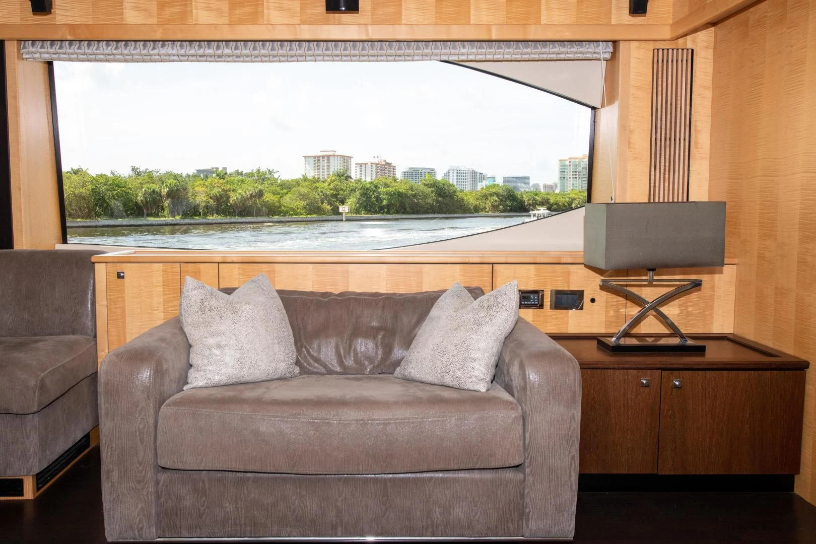 a couch in a room aboard FUNSEEKER Yacht for Sale