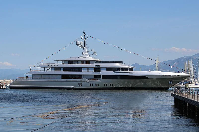 a large ship docked at a pier aboard REGINA D'ITALIA Yacht for Sale