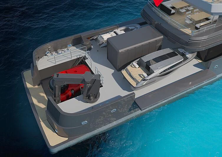 a space ship on a body of water aboard SHINKAI Yacht for Sale