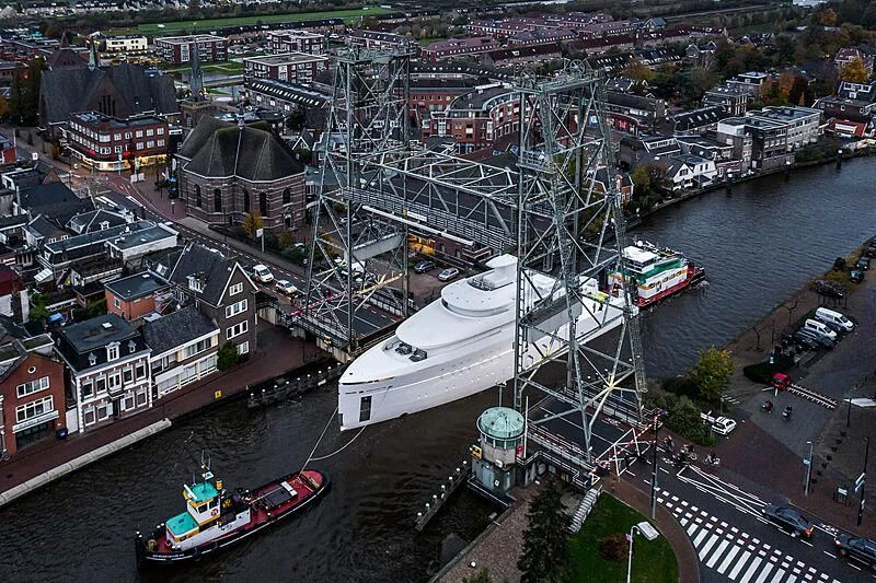 a high angle view of a city aboard SHINKAI Yacht for Sale