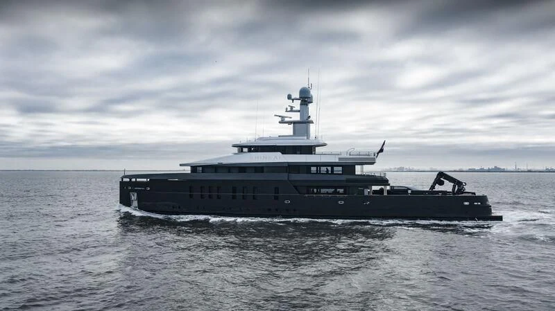 a large ship in the water aboard SHINKAI Yacht for Sale