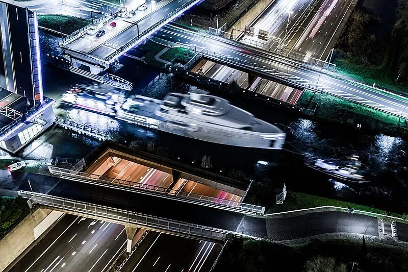 an aerial view of a large building aboard SHINKAI Yacht for Sale