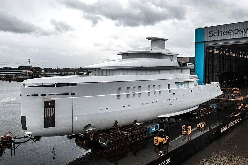 a large white ship aboard SHINKAI Yacht for Sale