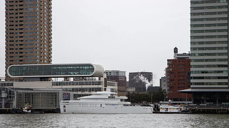 a large building with a large sign aboard SHINKAI Yacht for Sale