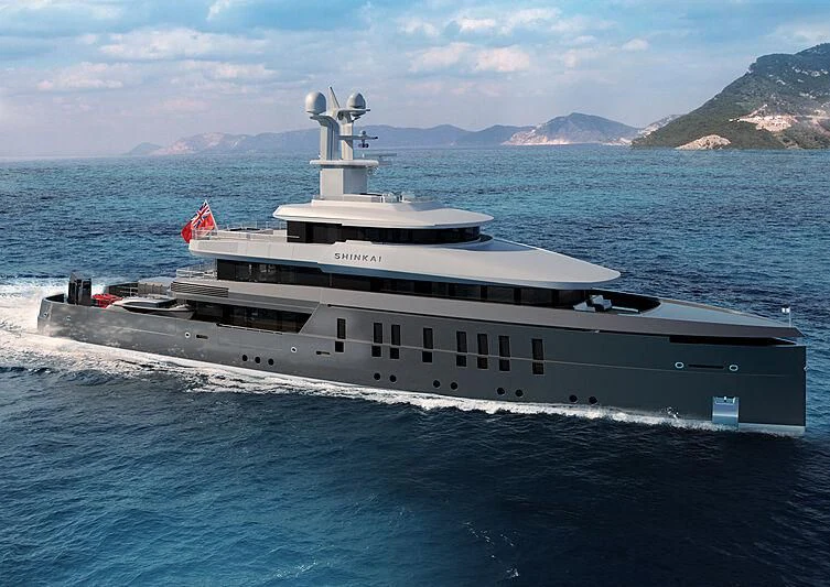 a large ship in the water aboard SHINKAI Yacht for Sale
