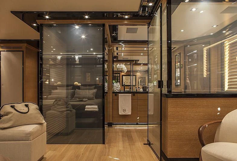 a room with a glass wall aboard ALASKA Yacht for Sale