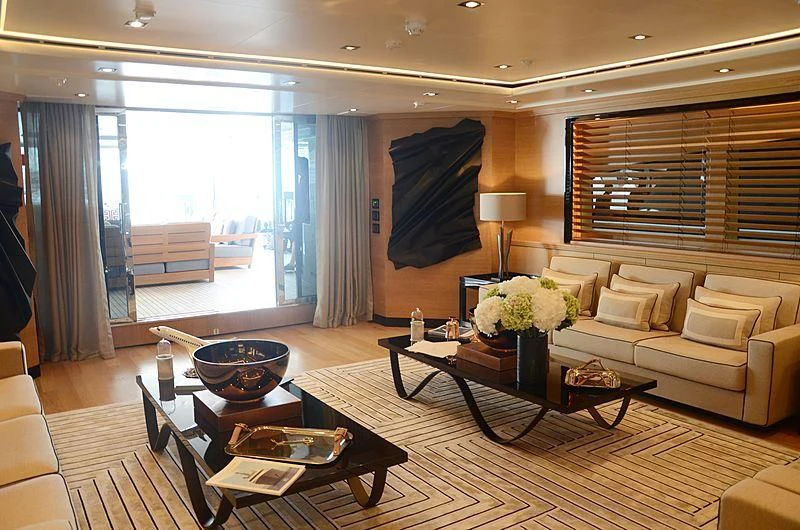 a living room with a large window aboard ALASKA Yacht for Sale