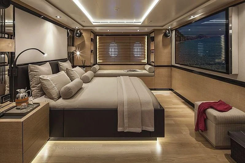 a bed in a room aboard ALASKA Yacht for Sale