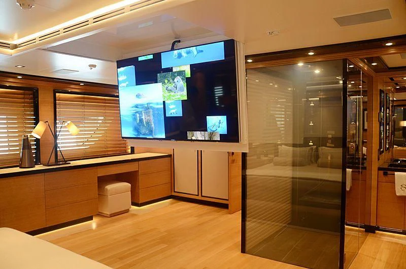 a room with a large screen aboard ALASKA Yacht for Sale