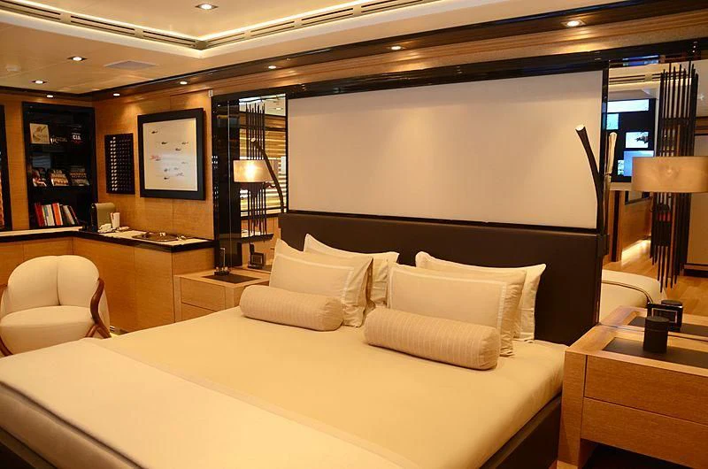 a hotel room with a large screen aboard ALASKA Yacht for Sale