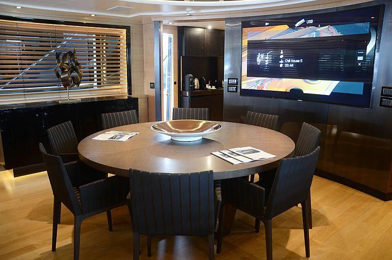 a table with a bowl and a bowl on it aboard ALASKA Yacht for Sale