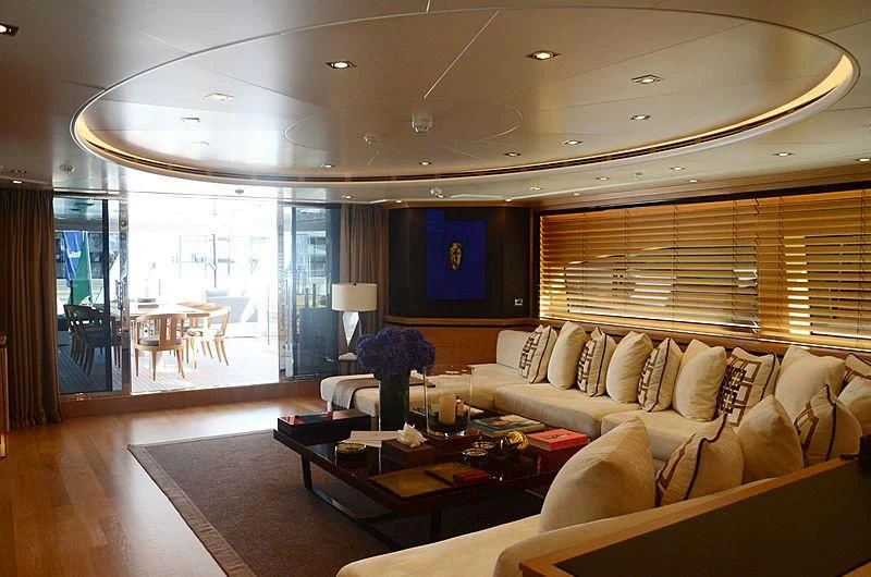 a living room with a large window aboard ALASKA Yacht for Sale