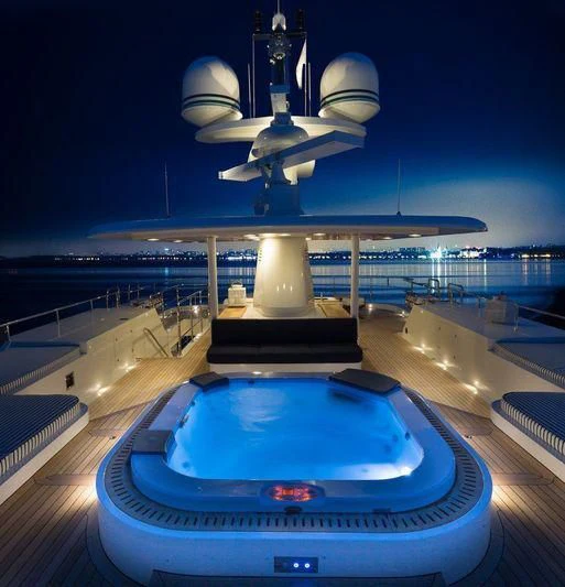 a large pool with a large satellite dish on top of it aboard GIO CHI THE Yacht for Sale