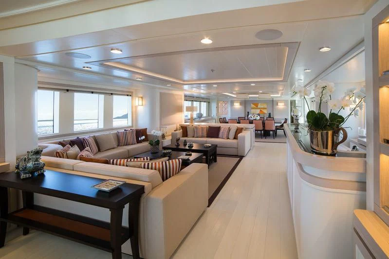 a living room with a large window aboard GIO CHI THE Yacht for Sale