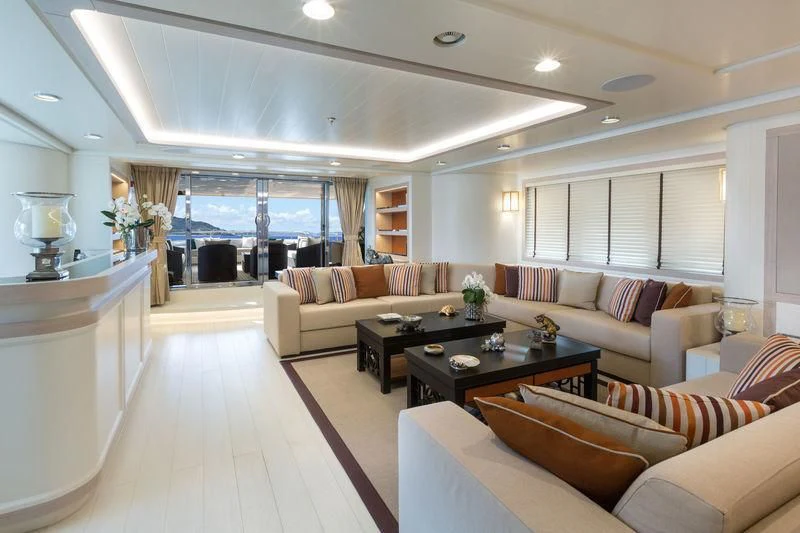 a living room with a large window aboard GIO CHI THE Yacht for Sale