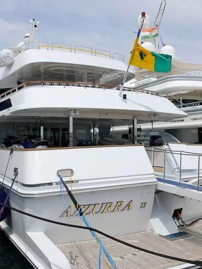 a boat docked at a pier aboard AZZURRA II Yacht for Sale