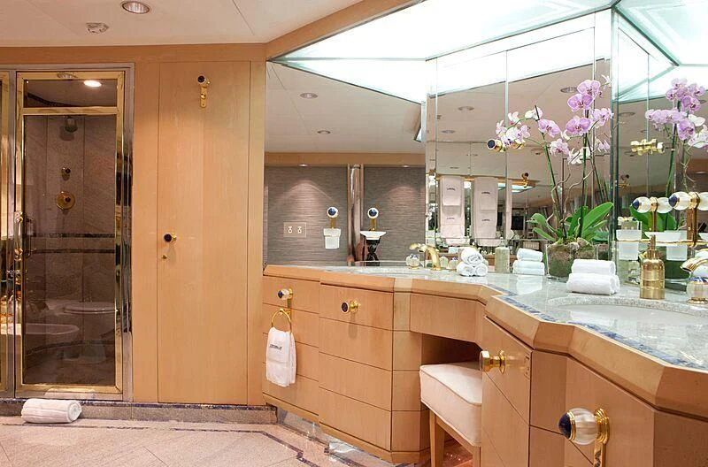 a bathroom with a large mirror aboard AZZURRA II Yacht for Sale