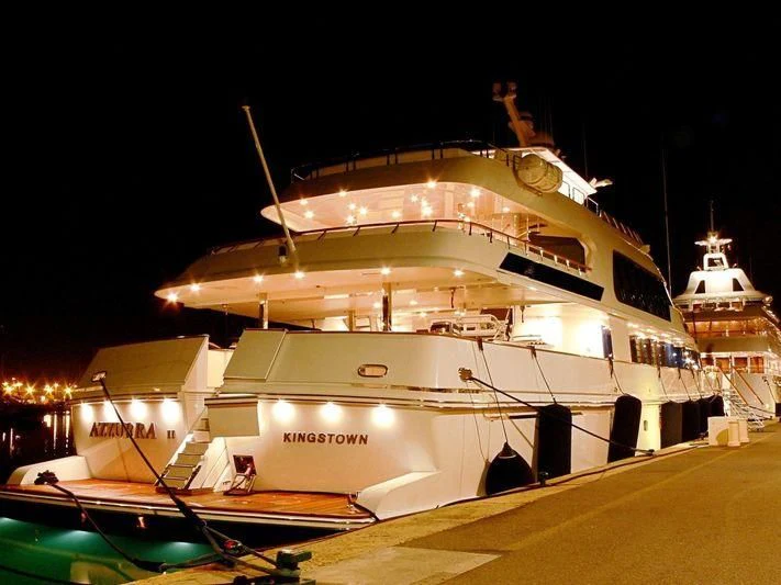 a large ship at night aboard AZZURRA II Yacht for Sale