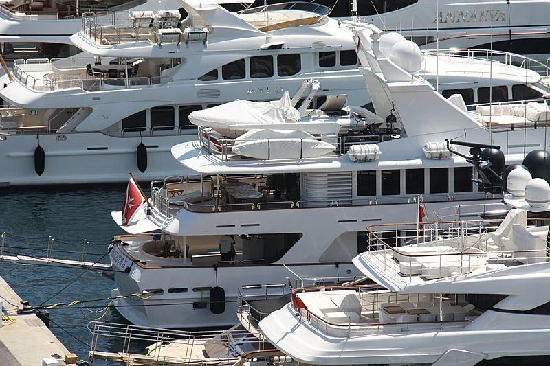 a group of boats docked aboard AZZURRA II Yacht for Sale