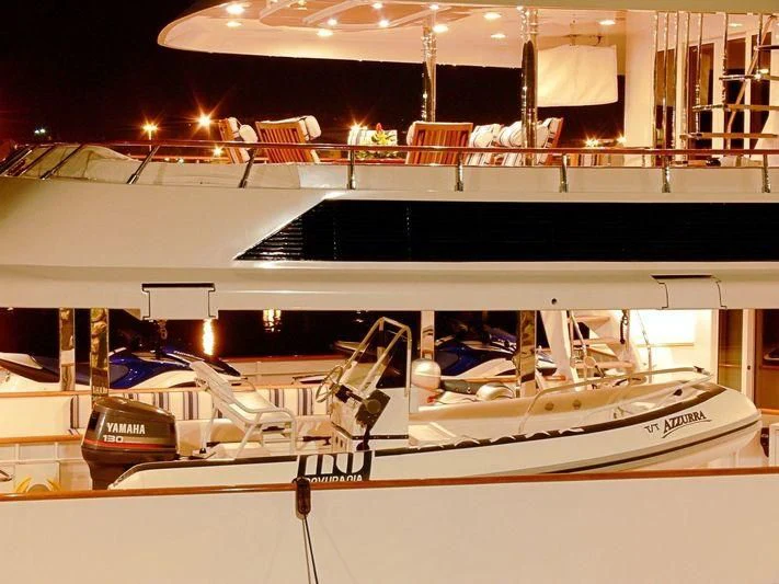 a large white boat in a large room aboard AZZURRA II Yacht for Sale