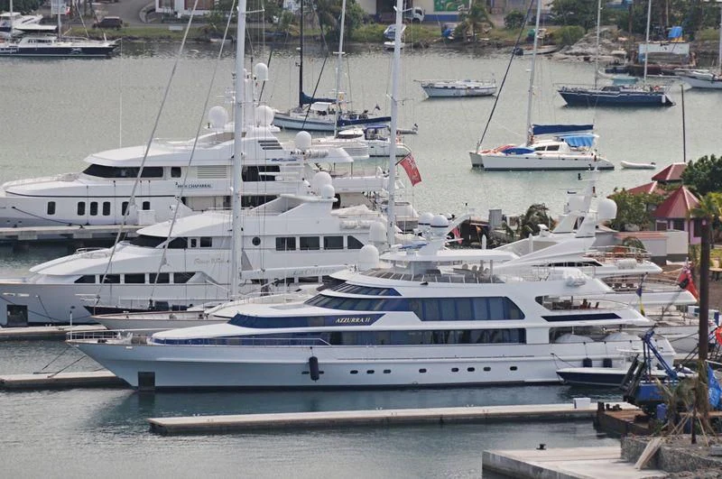 a group of boats in a harbor aboard AZZURRA II Yacht for Sale