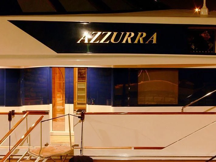 a sign on a building aboard AZZURRA II Yacht for Sale