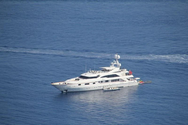 a white yacht in the water aboard AIR Yacht for Sale
