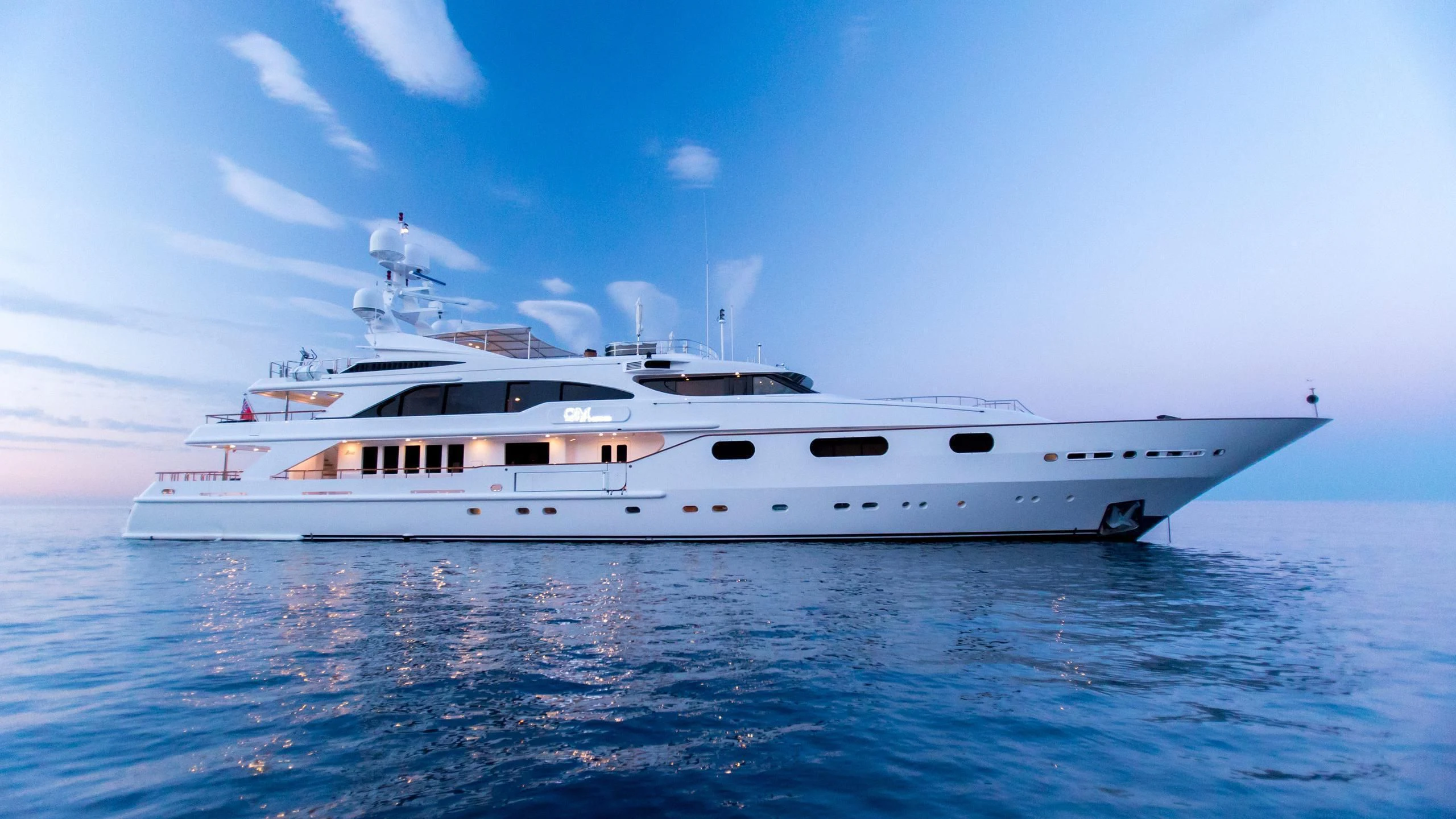 a white yacht in the water aboard AIR Yacht for Sale