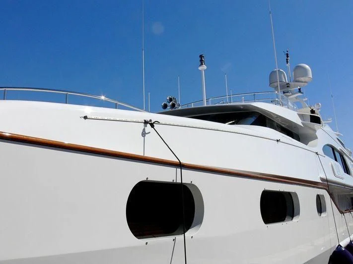 a white yacht with a white propeller aboard AIR Yacht for Sale