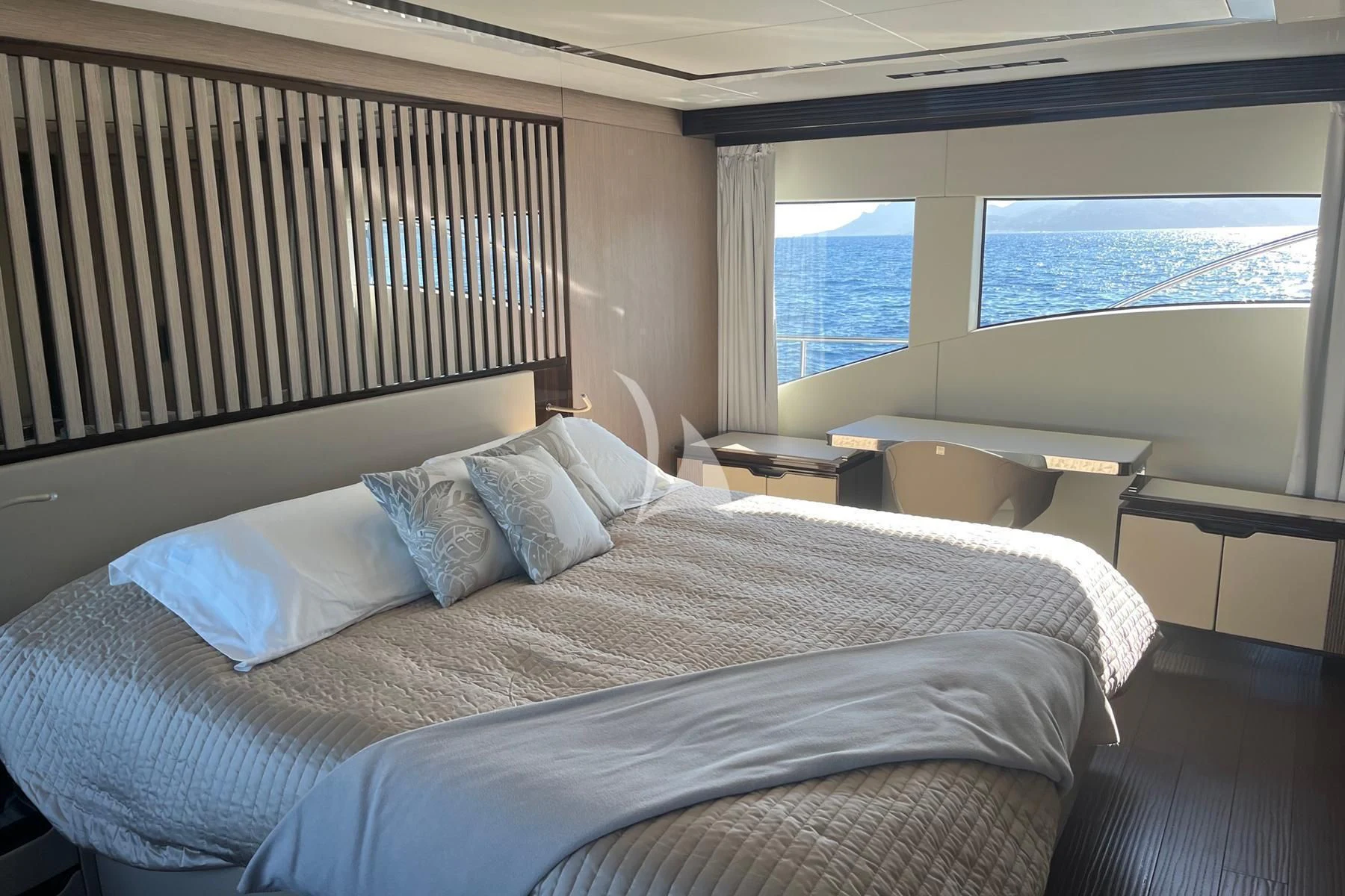 a room with two beds aboard EDEN Yacht for Sale