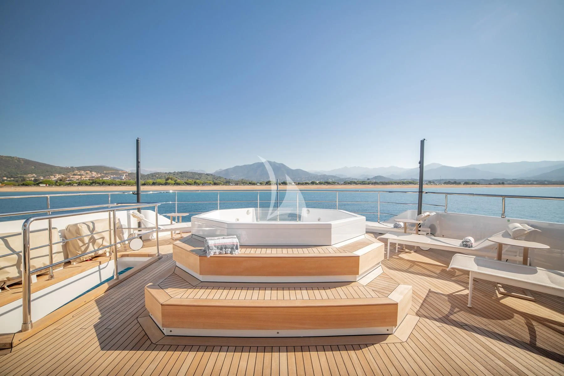 a deck overlooking a body of water aboard EDEN Yacht for Sale