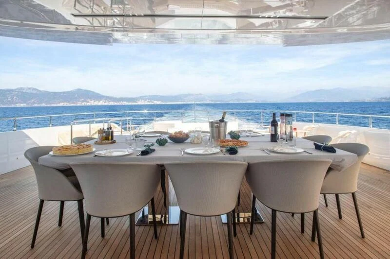 a table set for a meal aboard EDEN Yacht for Sale