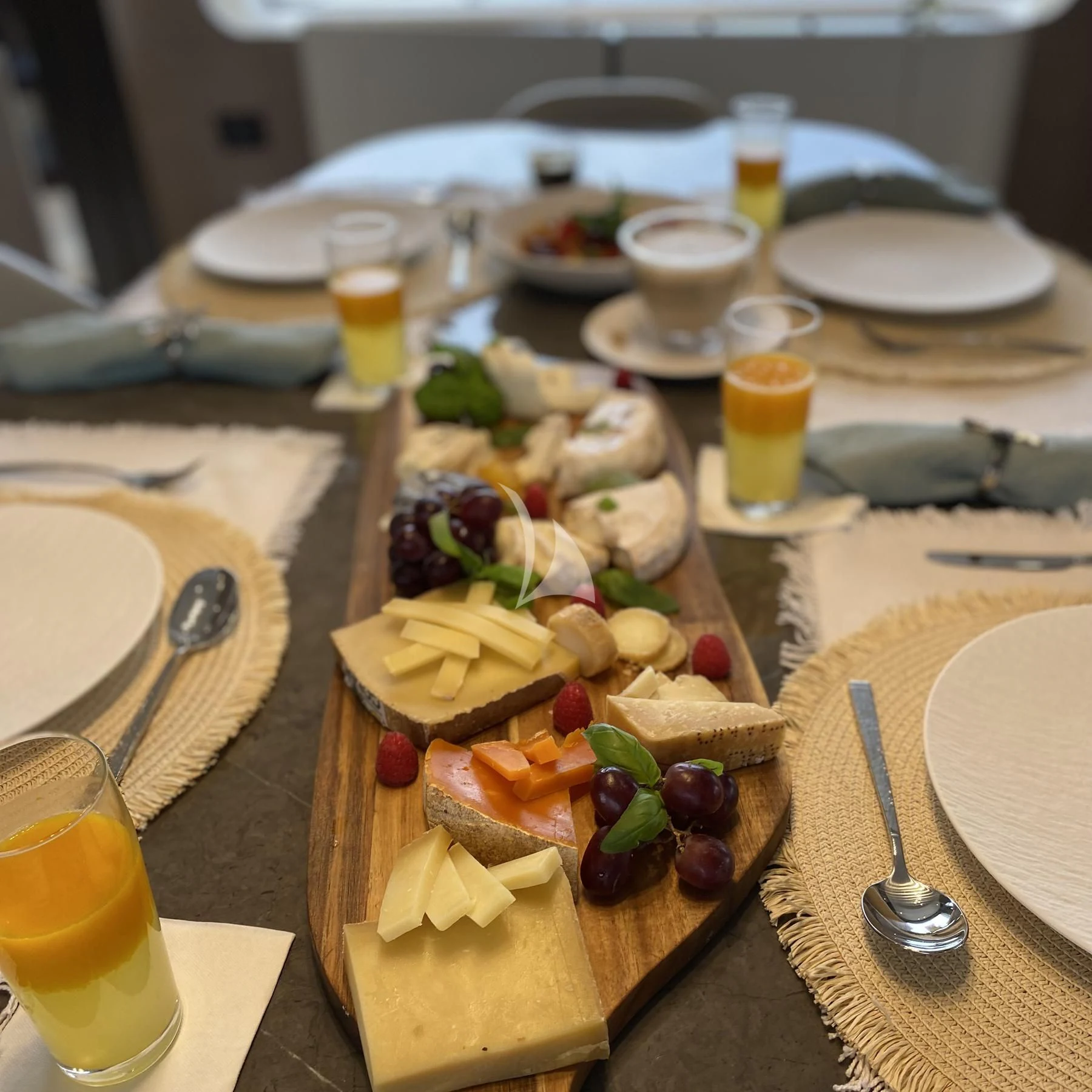 a table full of food aboard EDEN Yacht for Sale