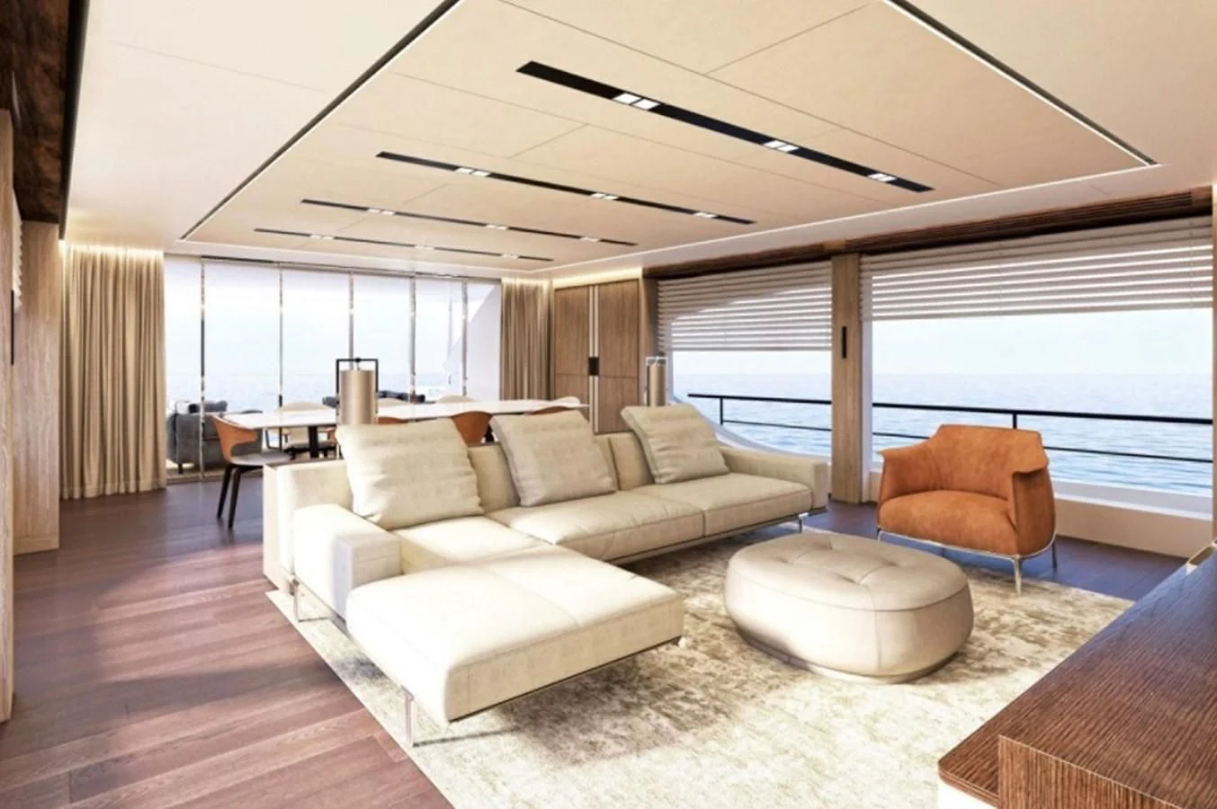a living room with a large window aboard EDEN Yacht for Sale