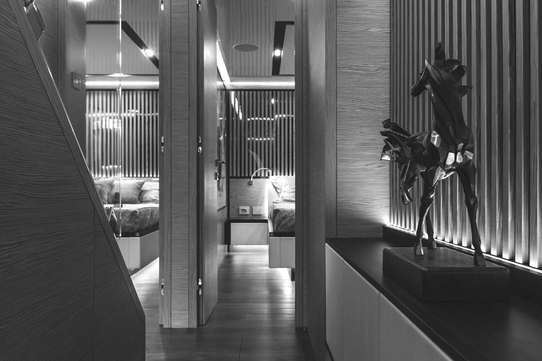 a room with a mirror and a sink aboard EDEN Yacht for Sale