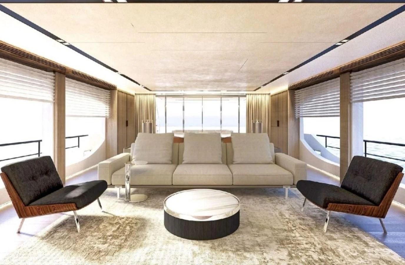 a living room with a couch and a table aboard EDEN Yacht for Sale