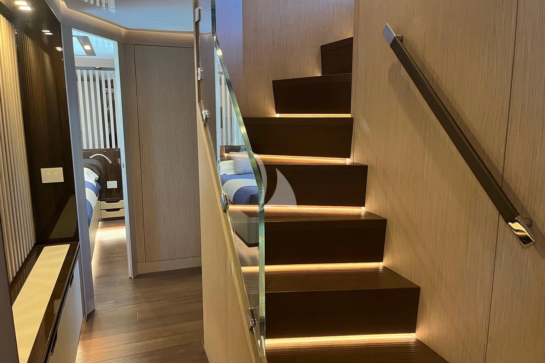 a set of stairs in a building aboard EDEN Yacht for Sale