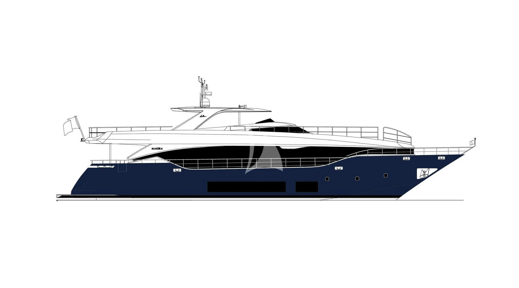 a blue and white boat aboard EDEN Yacht for Sale