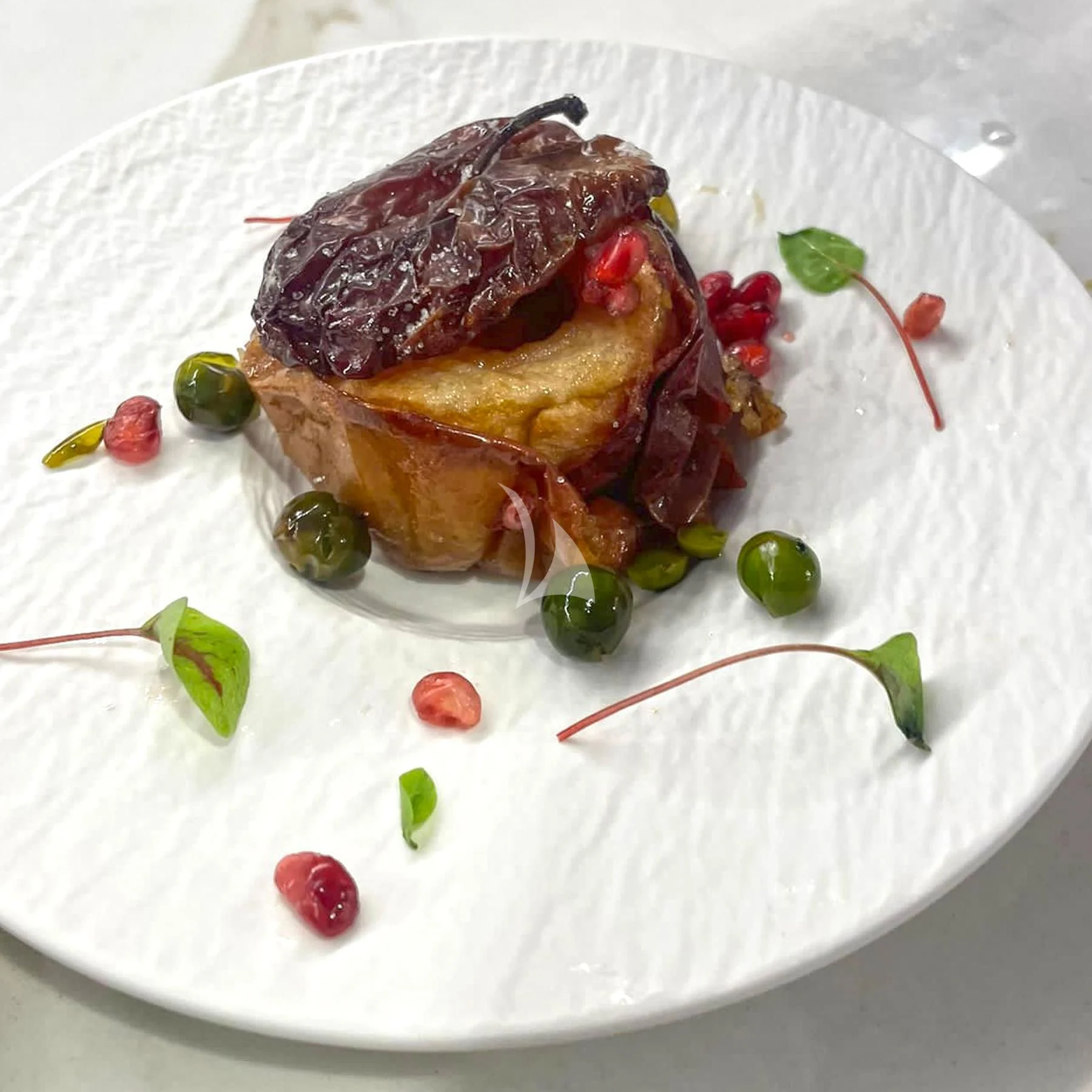 a plate of food aboard EDEN Yacht for Sale